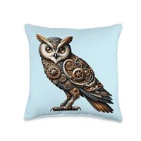 Steampunk Mechanical Pet Lovers Owl Bird Watchers Outdoors Throw Pillow