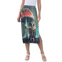 ALAZA Red Mushroom Owl Women's Skirts Split Skirt Weekend Skirts XXL