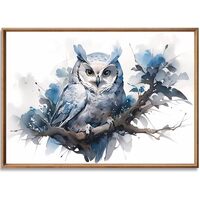 JCSMHVLA Blue Watercolor Owl Paintings Canvas Wall Art Owl Home Decor Artwork for Living Room Office