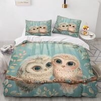 OmErsa Owl Duvet Cover California King Size Bedding Set 3 PCS, Children Cartoon Comforter Cover &