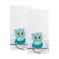 Hand Bath Towels for Bathroom Set of 2 Cute Turquoise Owl Tree Branches Shower Towel Water Absorbent
