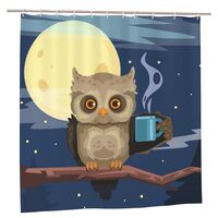 aHaBiKas Shower Curtains for Bathroom, Fun Decorative Owl Time Up Coffee Water Resistant Shower Curt
