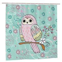aHaBiKas Shower Curtains for Bathroom, Fun Decorative Pink Owl Green Background Water Resistant Show