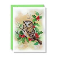 QUILLCRAFT Mothers Day Card, Holly and Owl Greeting Card, Animals Quilled Quilling Birth Month Born 