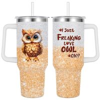 Jiaazerd Owl Gift for Panda Lover,Owl Tumbler 40 oz with Handle Straw Insulated Stainless Steel(Owl)