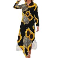 Funny Sunflower Owl Women Shirt Dress Button Down Maxi Dress Long Swing Dress Casual Party Dresses 2