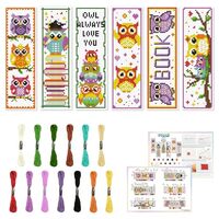 ORIGACH 6 Set Cross Stitch Bookmark Kit for Beginner Owl Pattern DIY Stamped Embroidery Bookmark Kit