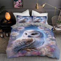 Owl California King Bedding Set Flower Duvet Cover Bedding Set 3-Piece Set Soft Microfiber Comforter