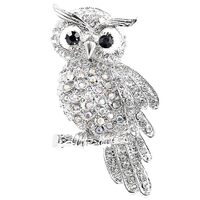 Cute Owl Brooches Birds Brooch with Rhinestone and Collar Pin 6.5cm Model Accessory for Gift (Silver