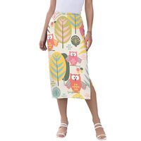 Foiosoh Cute Colorful Floral Owl Women High Waisted Midi Skirt Casual Slit Midi Skirt for Summer
