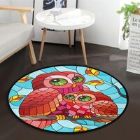DIGTIA Fairy Red Owl Owlet Round Rug 3 ft for Bedroom Washable Mothers Day Area Rug Mat Circle Non S