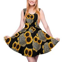 Funny Sunflower Owl Women's Summer Dress Sleeveless Swing Sundress Casual Beach Tank Short Dres