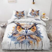 zcwl Owl Duvet Cover Full Size | Art Animal Bedding Set | 3 Piece | Soft Microfiber Patterned Comfor