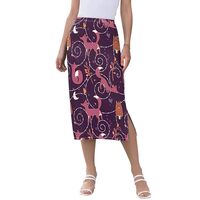 Foiosoh Owls Leaves and Moon Women's Elastic Midi Skirts Casual Skirts with Slit for Weekend