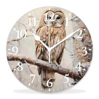 IMPCOKRU 14 inch Round Wall Clock,Snowy Owl in Tree Branch on Winter Snow Forest Design,Silent Non-T