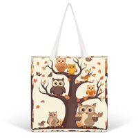 NHYDSPQ Full Printed Canvas Handbag, Cartoon Family Owls On The Brown Tree Tote Bag for Women,Should