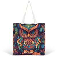 NHYDSPQ Full Printed Canvas Handbag, Color Owl Pattern Tote Bag for Women,Shoulder Purses And Handba