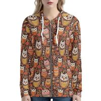 Daulesho Cartoon Forest Owl Women's Full-Zip Hoodie Sweatshirt Colorful Retro Owl for Women Cut