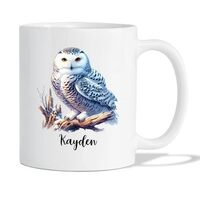 Customized Name Snowy Owl Lover Coffee Mug, Snowy Owl Ceramic Mug Gift, Personalized Snowy Owl Bird
