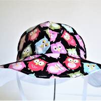 Kids owl floppy sun hat, Girls cotton summer beach hat, Baby toddler wide brim hat, Great birthday o