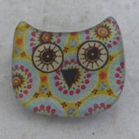 Pretty Acrylic Resin Owl Bird Brooch - Ditsy Design with Blue, Yellow and Red Accents - Owl Jeweller