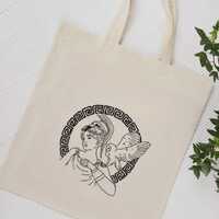 Hand Embroidered Tote bag "Athena and Owl" Greek Mythology - 100% Cotton, Eco Friendly, Sh