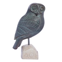 Owl Of Athens Statue, Noctua, Symbol Of Wisdom & Goddess Athena, Handmade Plaster Sculpture In B