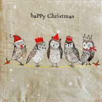 3 Decoupage Lunch Napkins, Happy Christmas Owls 13" x 13" Unfolded