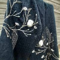 Knitted mohair scarf with embroidery owls,soft and casual Christmas gift for her,winter accessories 