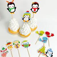 Christmas owl cupcake toppers, Christmas party, party decor bird, cupcake toppers set, penguin cup c