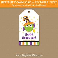 Owl Halloween Gift Tags, Happy Halloween Tags Printable, Halloween Owl Party Favor Tags, Editable Ha