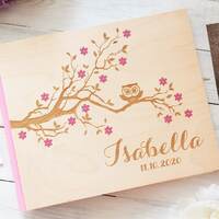 Personalized Baby Album with Cute Owl and pink flowers