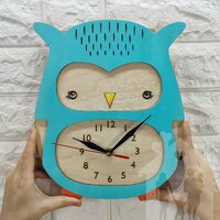 Personalised Wooden Kids Clocks, Nursery clock with Animal, Owl Baby Clock for Wall