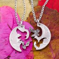 Bat and Owl Necklaces, Engraved Animal Jewelry, Couples Relationship Jewelry Set, Gifts for Best Fri