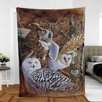 Vintage Owl Baby Throw Blanket, Wildlife Animals Blanket, Birthday gift, Fleece Blanket, Wildlife Bl