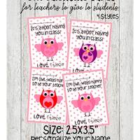Owl Valentines For Students From Teachers, Owl Valentine Cards, It's a Hoot Having You in Class,