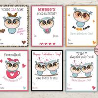 Owls Valentines day for School Valentines, Valentine's Day Cards, Owl Valentine Cards for Kids, 