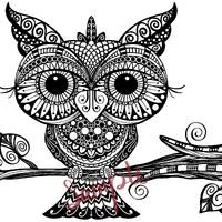 February Mandala Owl in Black & White  - PNG Clipart Commercial Use Instant Digital Download Dye