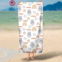 Personalized Owl Name Beach Towel ,Custom Owl Boho Beach Towel, Kids Beach Towel, Party Favor, Owl L