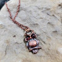 Owl with Garnets Necklace, Owl Amulet