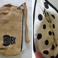 Ladies/Girls Owl Burlap Bag Removeable Wristlet Strap Cute Polka Dot Fabric Lining Gunny Sack Burlap