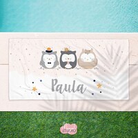 PERSONALIZED Beach Towel Three Lovely Owls | CUSTOM Beach Towel | Personalized Pool Towel | Kids Tow