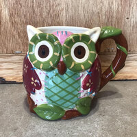 Pier 1 Hand Painted Owl Mug Bright Colors and Glaze