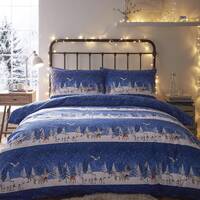 Winter Time Duvet cover set, Bedding set, Blue with Animals in the Snow, Stag, Deer, Polar Bear, Sno