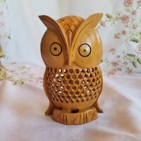Hand Carved Wooden Owl with Baby Owl Inside