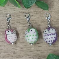 Pastel Owl Charm: Handmade Ceramic Animal Pendant, Zipper Pull