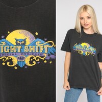 AMC Night Shift Shirt 90s Owl Graphic Tee Cosmic Screen Print Movie Theater Cinema T-Shirt Single St