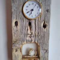 Misty Owl,driftwood wall mounted clock.Choice of 3 different clock face types.