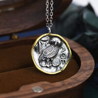Sterling Silver Greek Coin Pendant Necklace - Owl Coin Necklace , Owl of Athena Coin Necklace in Ant