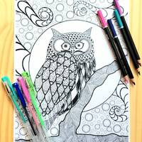 Owl Coloring Page for Adults, Owl Zentangle Coloring Page, Detailed Coloring